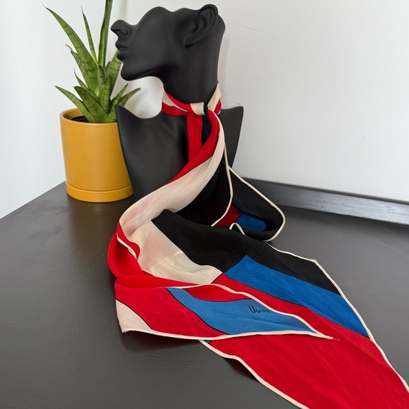 Vintage 1970s Usna geometric colour block silk skinny scarf - Picture 2 of 3